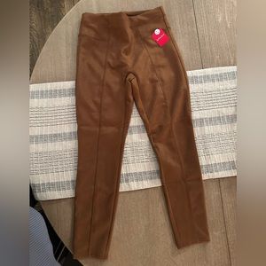 Spanx Faux Suede Leggings in Rich Caramel (Medium Petite)